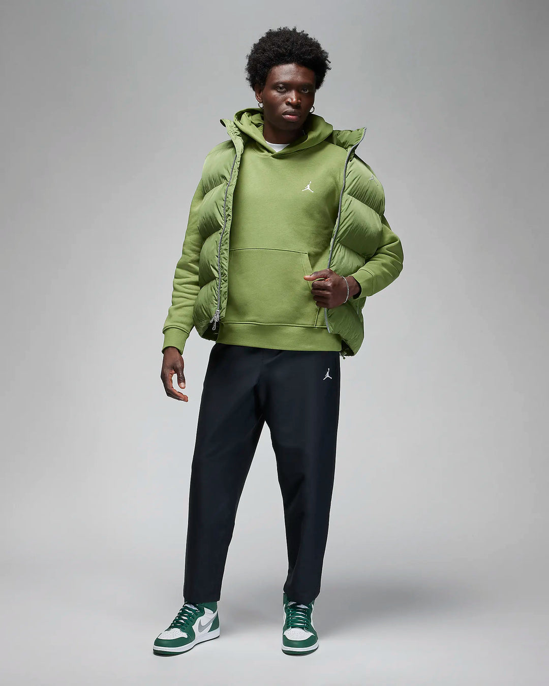 Airjordan fleece hoodie in olive green